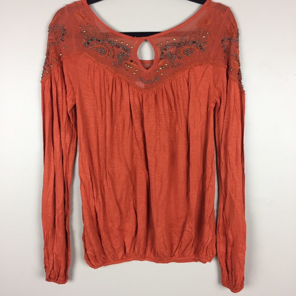 Free People Yummy Slub Beaded Embroidered Blouse - Picture 5 of 6